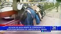 Municipio de Jesús María realiza limpieza en tramo de avenida Brasil tras denuncia de 24 Horas