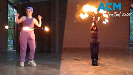 Julia Erwin and Jacqui Dwyer light up at Riverina Fire and Flow Jam