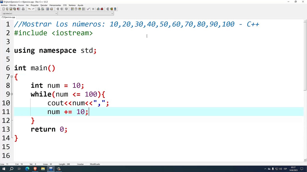 Mostrar los números: 10,20,30,40,50,60,70,80,90,100 en C++ - Vídeo ...