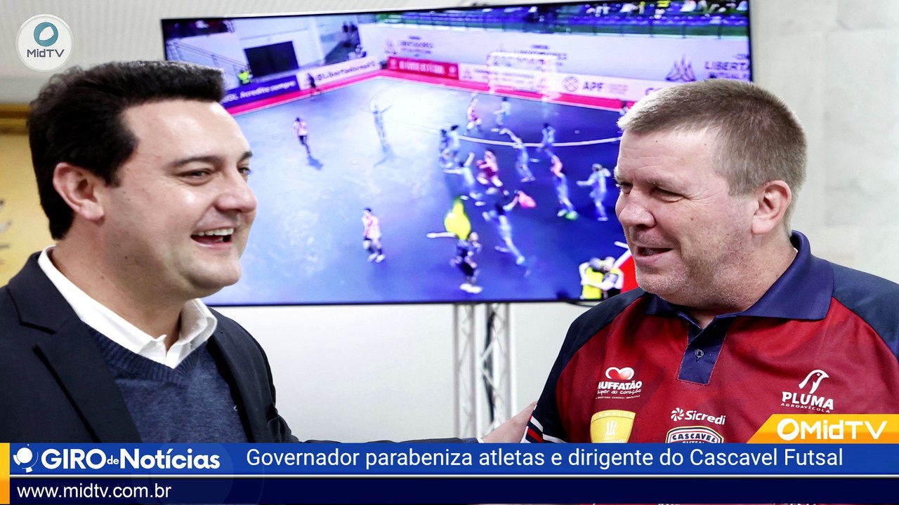 Governador parabeniza atletas e dirigente do Cascavel Futsal, bicampeão da Libertadores