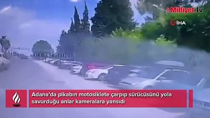 Pikabın motosikletiyle çarptığı anlar kameraya yansıdı