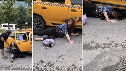 Görüntüler Beyoğlu'ndan... Kendini yere atarak taksiciye tepki gösterdi