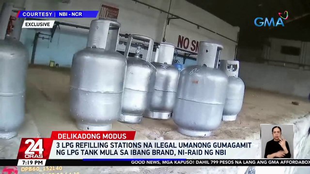 3 LPG refilling stations na ilegal umanong gumagamit ng LPG tank mula sa ibang brand, ni-raid ng NBI | 24 Oras