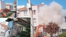 Eskişehir'de kerpiç binanın çökme anı kamerada!