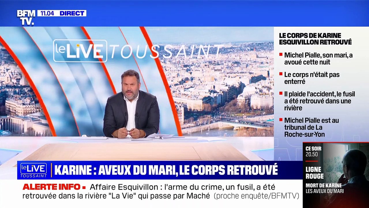 Extrait du Live Toussaint sur BFMTV traitant de la disparition de Karine Esquivillon : un "doublage" du journaliste a été entendu à l'antenne, faisant de l'humour très déplacé
