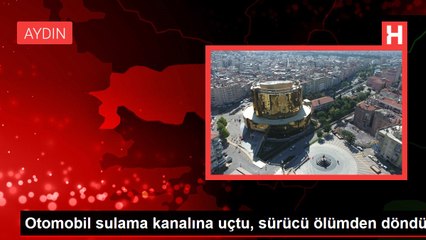 Otomobil sulama kanalına uçtu, sürücü ölümden döndü