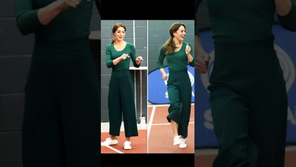 Kate Middleton is gorgeous in green wearing culottes and trainers for SportsAid event in London.