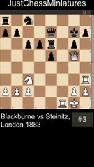 Blackburne sacrificies the Rook and checkmates Steinitz