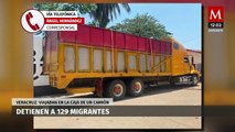 Autoridades detienen a 129 migrantes que viajaban en la caja de un camión en Veracruz
