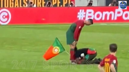 Ronaldo's Reaction to Fan Invading Pitch to Hug and Siuuu Celebration as Portugal vs Bosnia