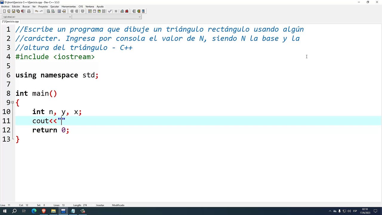 Escribe un programa que dibuje un triángulo rectángulo usando algún ...