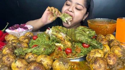 Mukbang Green Chicken Pulao with cherry Tomatoes