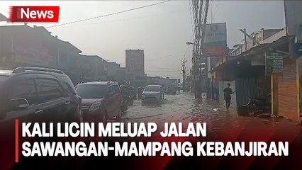 Jalan Sawangan - Mampang Depok Banjir Akibat Kali Licin Meluap, Kemacetan Mengular