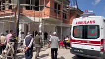 Bolvadin Belediyesi'ne ait inşaatta çalışan iki yabancı uyruklu işçi iskeleden düştü