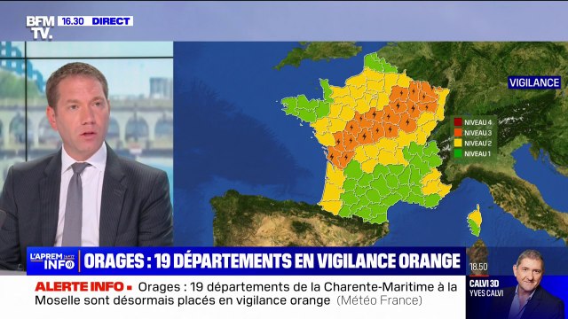 Orages: 19 départements désormais en vigilance orange