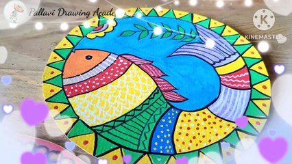 Easy madhubani painting for beginners __ Madhubani art in round shape __ Pallavi Drawing Academy __(1080P_HD)