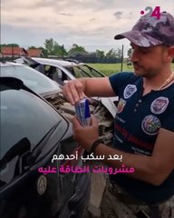 مشروب طاقة يكسر زجاج سيارة