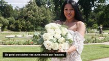 Anggun en robe très courte crochetée et épaules dénudées, aussi belle qu'une fleur !