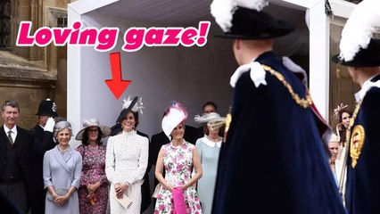 The lasting look of love: Princess Kate gazed lovingly at her husband during the historic procession
