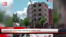 Elazığ’da ağır hasarlı bina, kontrollü bir şekilde yıkıldı