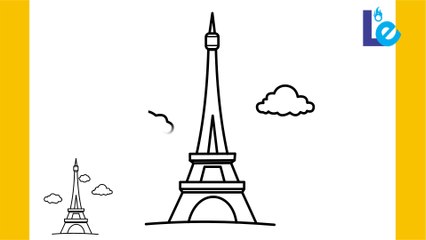 How to draw the eiffel tower paris and cloud easy