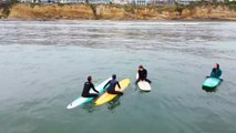 NEW FOOTAGE: Baby seal climbs onto surfers's boards off California coast