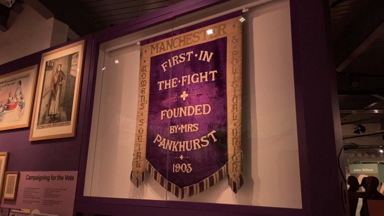 Manchester Suffragette Banner unveiled at People’s History Museum to mark 115 years since it was first displayed alongside Emmeline Pankhurst at Stevenson Square
