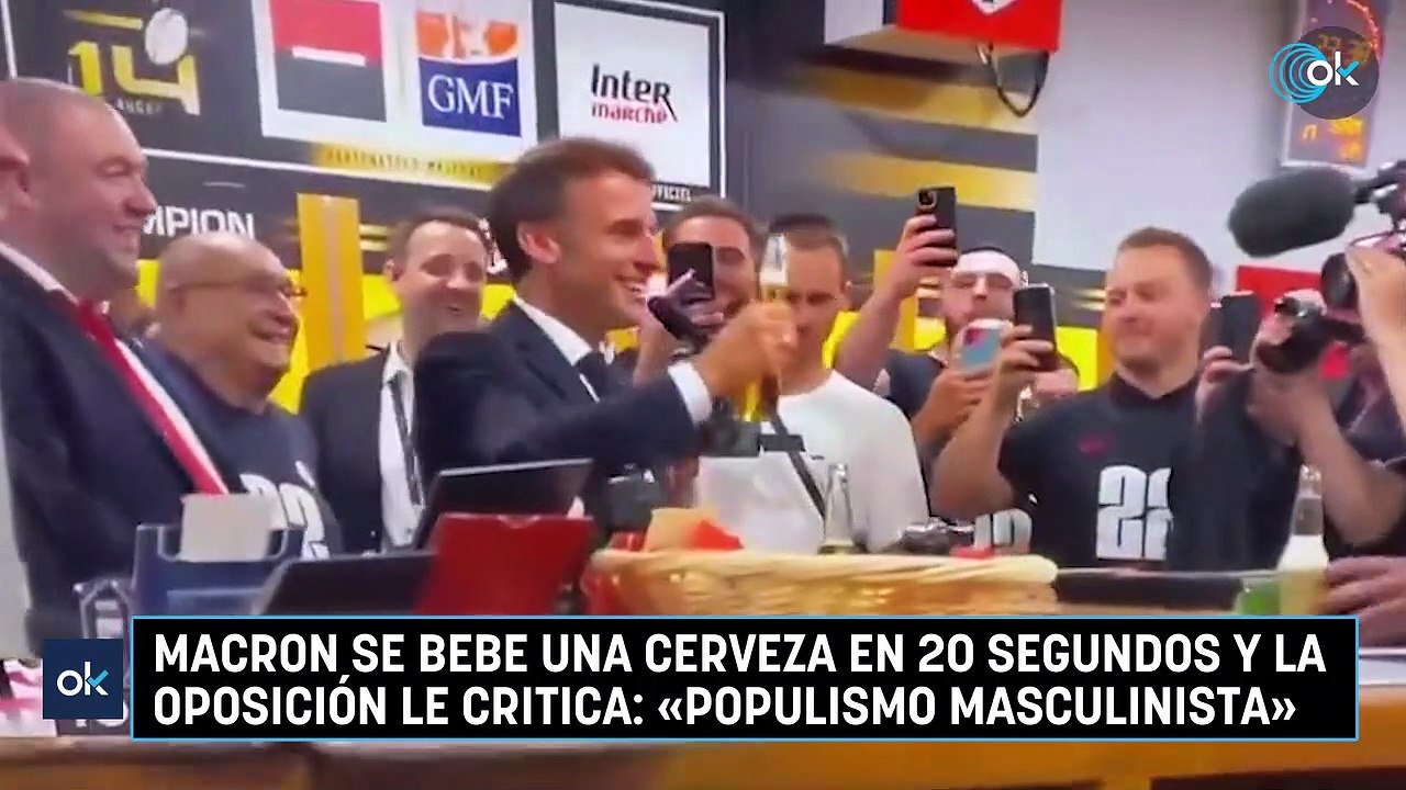 Macron se bebe una cerveza en 20 segundos y la oposición le critica- «Populismo masculinista»