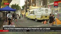 En las instalaciones de la CNDH, colectivo feminista realiza una protesta en la CdMx