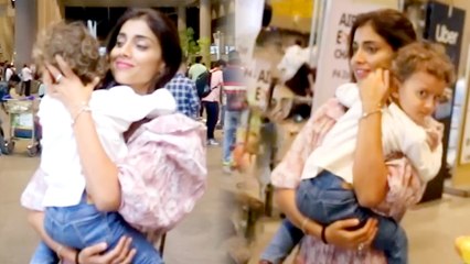 Shriya Saran With Her Cute Daughter Seen At Mumbai Airport