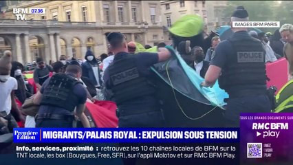 Paris: des jeunes réfugiés, installés place du Palais Royal, évacués par les forces de l'ordre