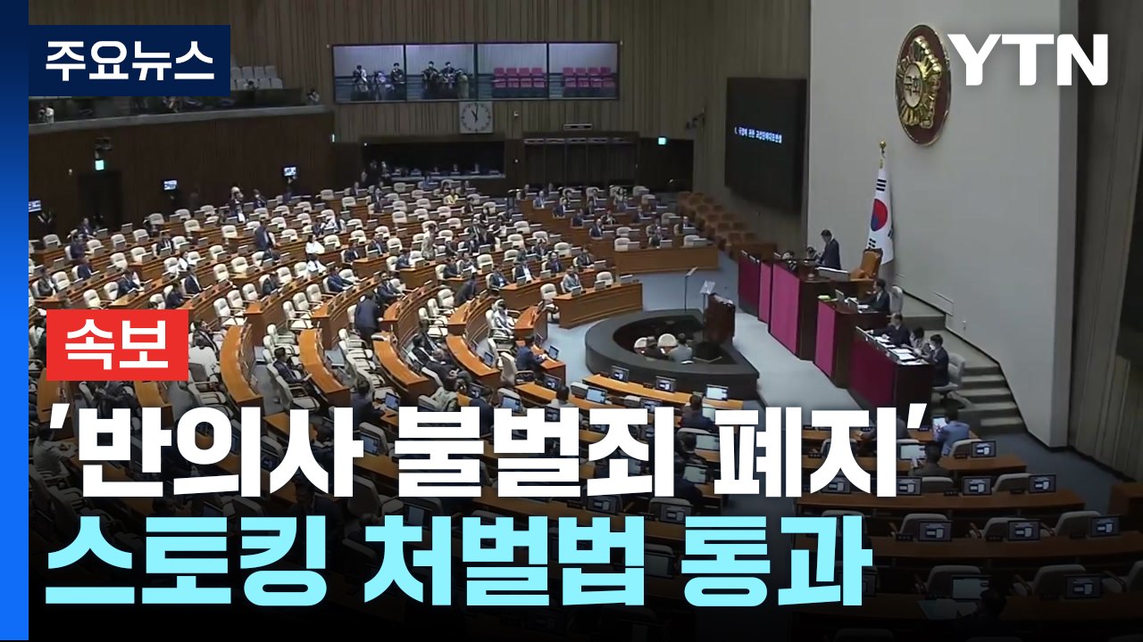 [속보] '반의사 불벌죄 폐지' 스토킹 처벌법 개정안 본회의 통과 / YTN