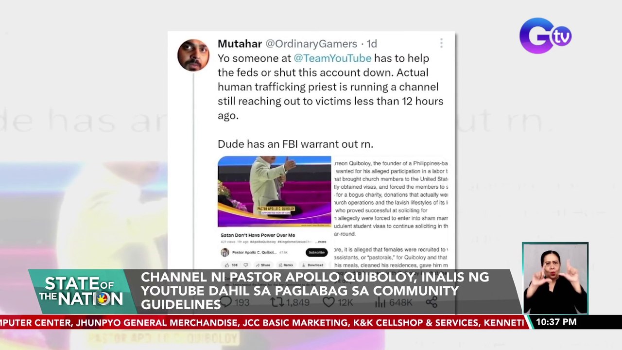 Channel ni Pastor Apollo Quiboloy,inalis ng You...