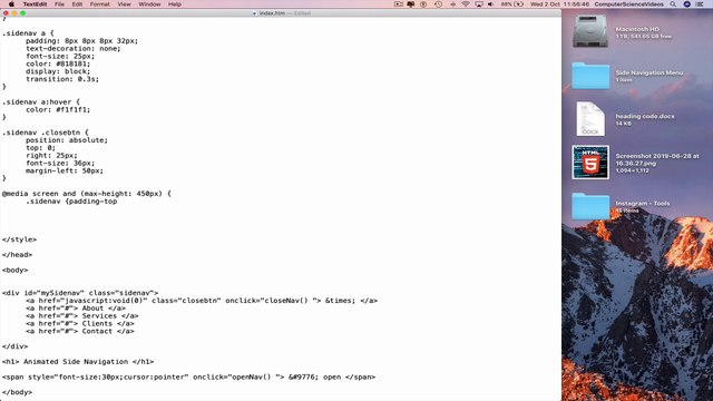 How to CODE a Side Navigation Animated Menu Using HTML5, CSS3 & JavaScript | New
