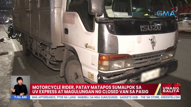 Motorcycle rider, patay matapos sumalpok sa UV Express at magulungan ng closed van sa Pasig | UB