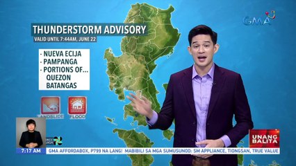 Thunderstorm advisory, nakataas ngayon sa ilang bahagi ng Luzon - Weather update today as of 7:17 a.m. (June 22, 2023)| UB