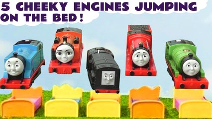 5 Cheeky Engines JUMPING On The Bed Toy Train Song Cartoon Nursery Rhyme Animation