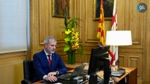El alcalde socialista de Barcelona, Jaume Collboni, estrena despacho sin la bandera de España