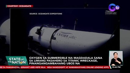 Oxygen sa submersible na magdadala sana sa 5 pasahero sa Titanic wreckage, pinangangambahang ubos na | SONA