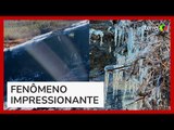 Jovem registra cachoeira congelada em parque no Espírito Santo