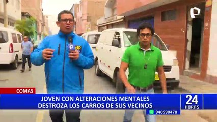 Comas: sujeto con aparentes problemas mentales destroza a patadas tres vehículos estacionados