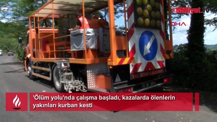 'Ölüm yolu'nda çalışma başladı, kazalarda ölenlerin yakınları kurban kesti