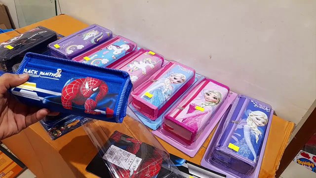 Unboxing and Review of fancy 2 chain pencil pouch with frozen, ironman, spiderman characters