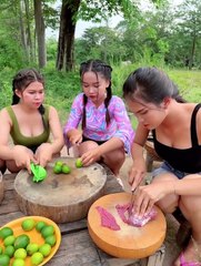 Cooking  and Eating beef with chili sauce and vegetable