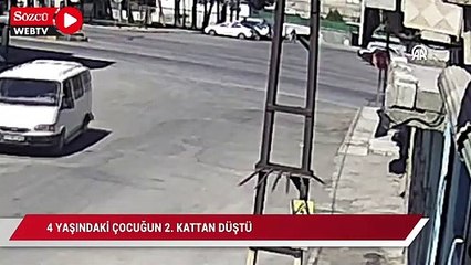 4 yaşındaki çocuğun 2. kattan düşmesi güvenlik kamerasında