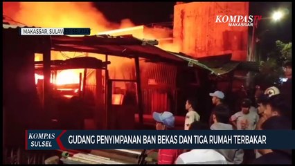 Gudang Penyimpnan Ban Bekas Dan Tiga Rumah Terbakar