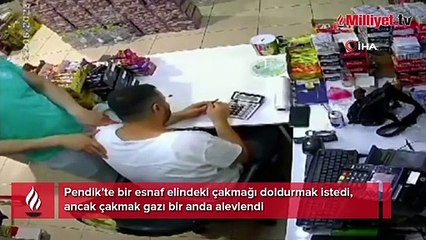 Pendik’te çakmak gazı bir anda alev aldı