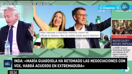 Inda: «María Guardiola ha retomado las negociaciones con Vox, habrá acuerdo en Extremadura»