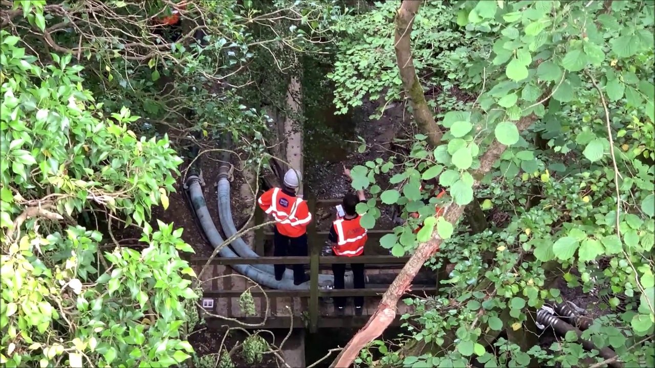 Southern Water working at Old Roar Gill, in Hastings, East Sussex, after a sewage discharge there.