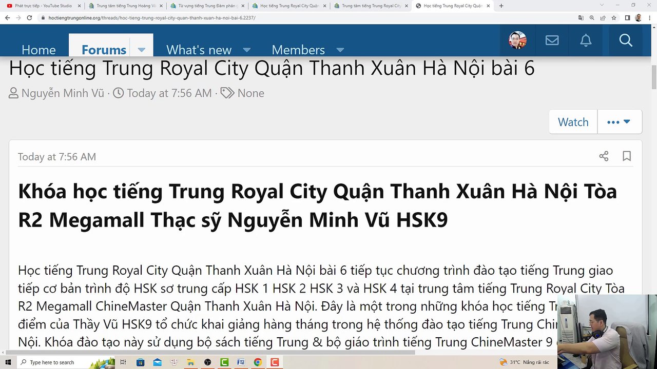Học tiếng Trung Royal City Quận Thanh Xuân Hà Nội bài 6 Lớp em Nguyễn Anh Tuấn